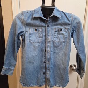 Gap Kids Boys L 10-11 Blue Denim Button Down Shirt Long Sleeve Cotton RN54023